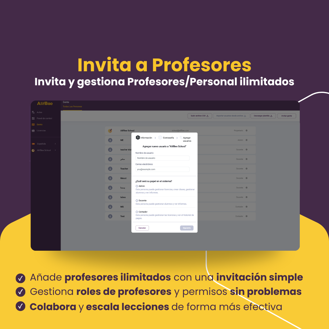 Licencias AlifBee Para Escuelas Incluyen Acceso a la App y Panel de Control