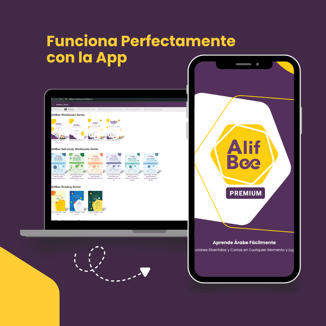 Paquete de acceso a la aplicación AlifBee Premium + 14 libros electrónicos - Sistema completo de aprendizaje de árabe para todos los niveles